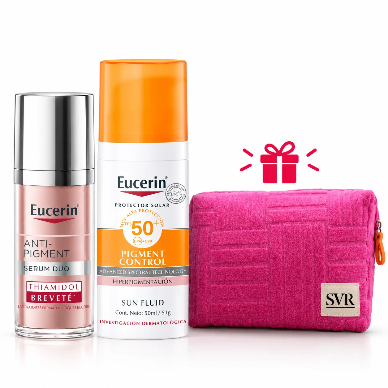 Coffret soin Eucerin avec pochette SVR Pack Eucerin Anti-Pigment – Sérum Duo + Sun Fluid SPF 50+